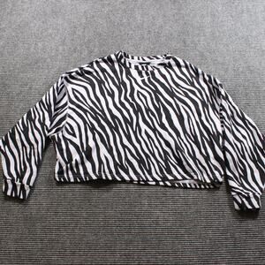 Nike Top Women's L Black White Zebra Cropped Long Sleeve Swoosh
